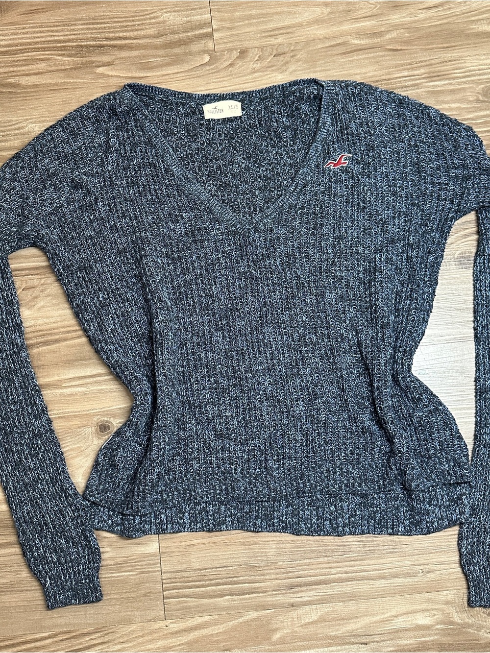 Hollister Y2K Women's V-Neck Knit Sweater Heather Navy